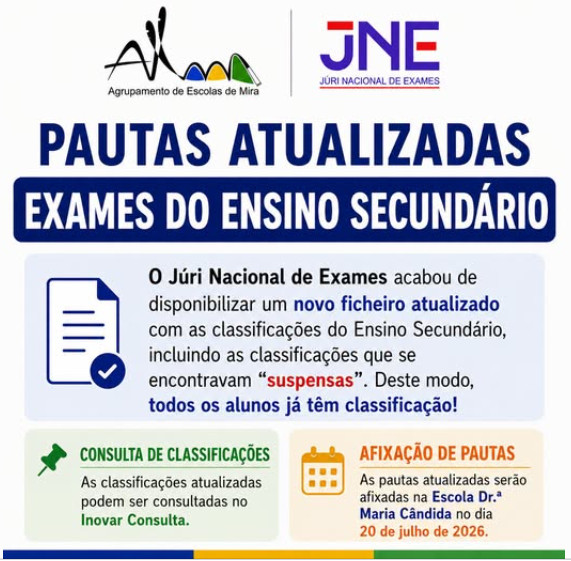 Pautas atualizadas dos exames do Ensino Secundário